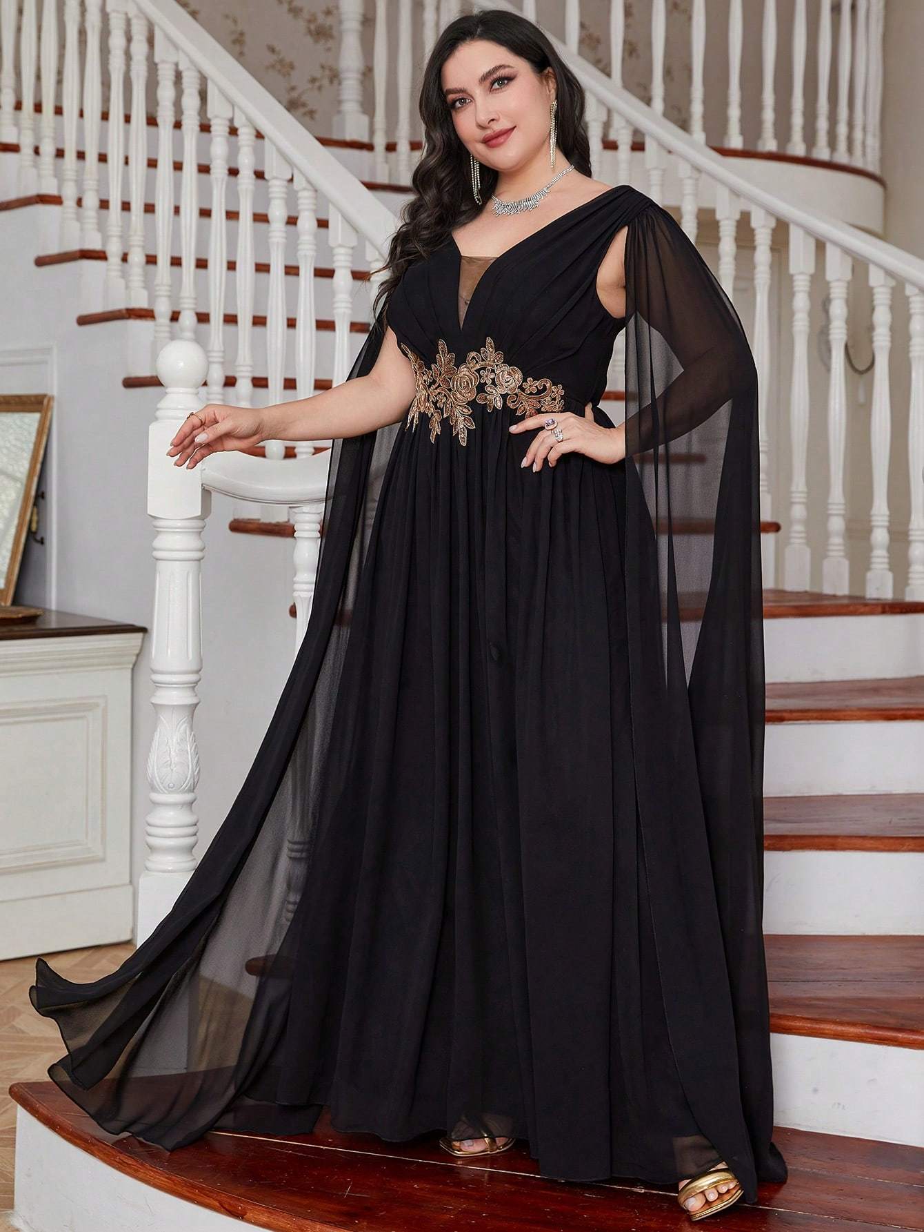 Plus Size Women's Party Dresses Elegant Fashion Patchwork Applique Wedding Dresses Large Size Female Black Bridesmaid Dress