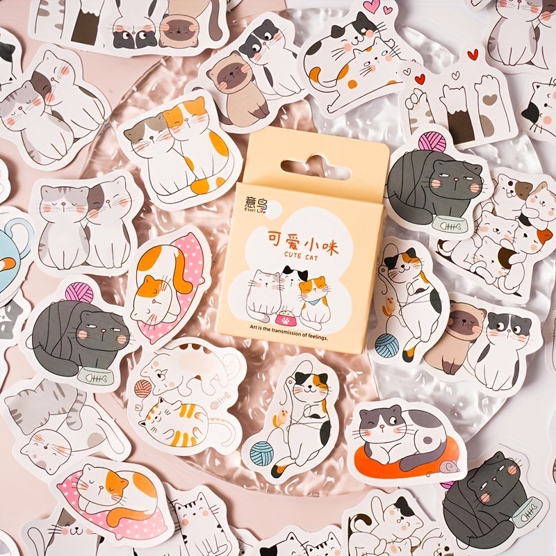 MOHAMM 46 Sheets Cute Cat Stickers for Scrapbooking DIY Decorative Material Collage Journaling