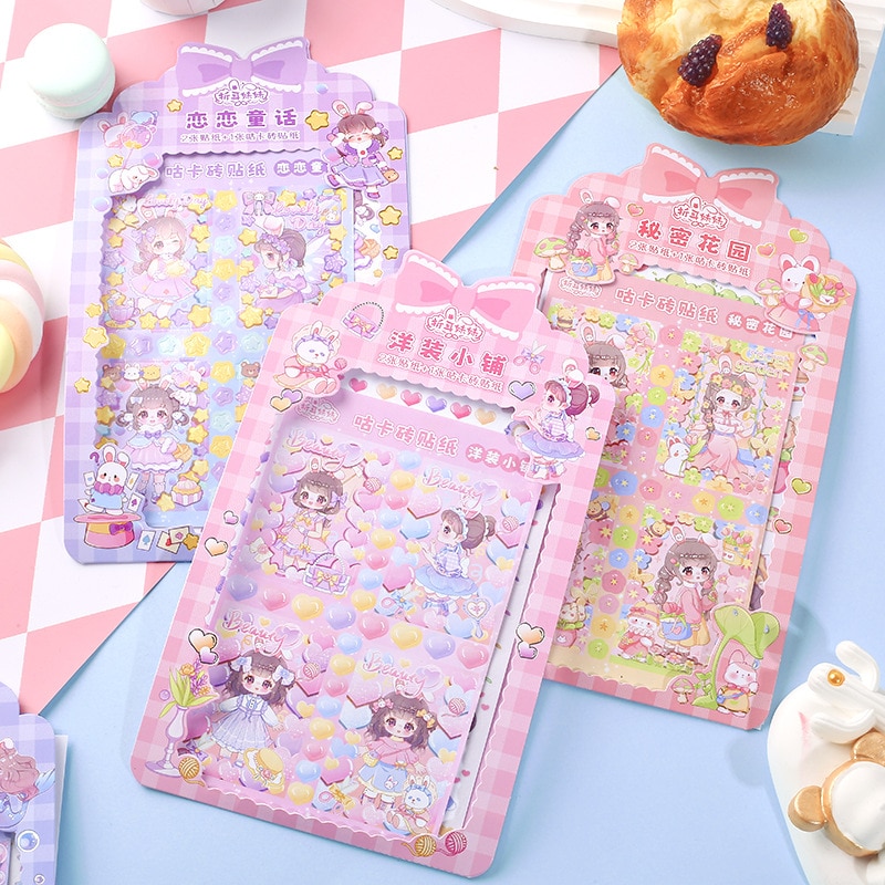 MOHAMM 3 Sheets Creative Cartoon Cute Girls Stickers for Scrapbooking DIY Decorative Material Collage Journaling