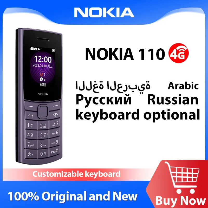 2023 New Original Nokia 110 4G Feature Phone 1.8" Dual SIM Cards Bluetooth 5.0 FM Radio 1450mAh Battery Rugged Push-button 