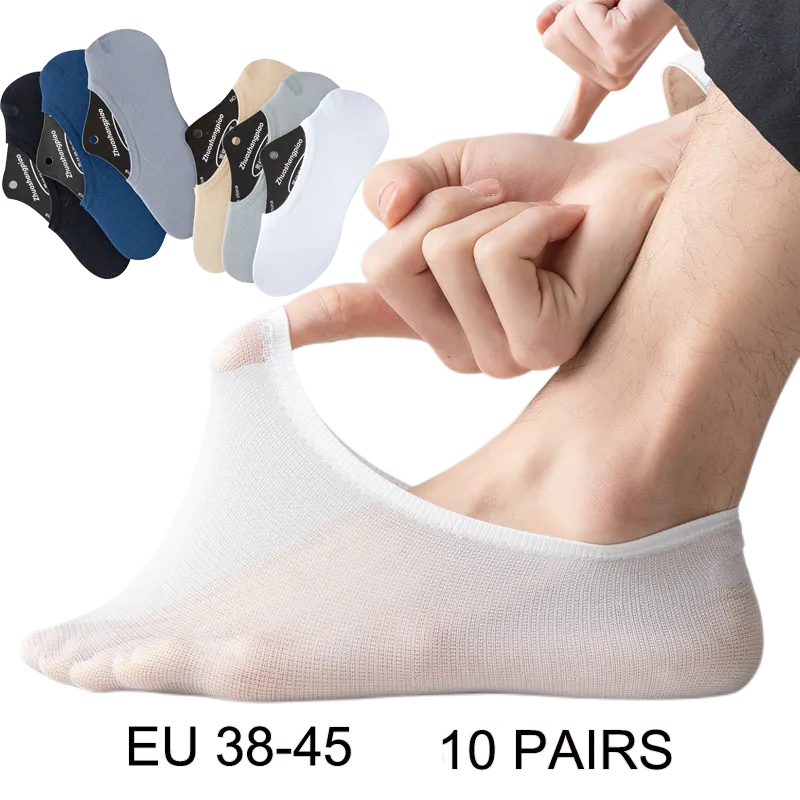 10 Pairs Men Male Invisible Elastic Non Slip Silicone Short Sock Slippers Summer Thin Breathable Casual Nylon No Show Boat Socks