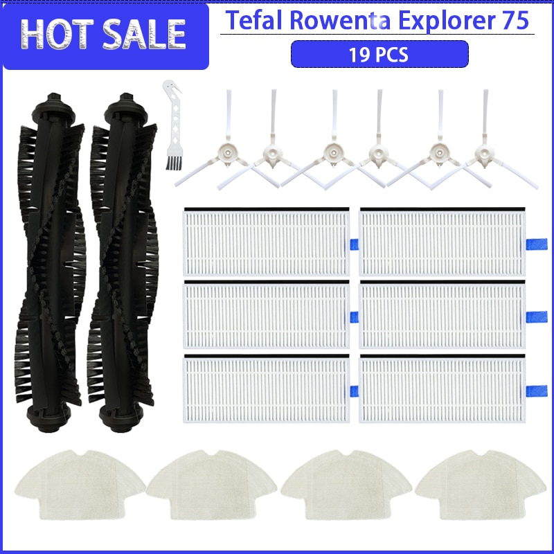 Roller Side Brush Filter HEPA Mop Rag Cloth For Tefal Rowenta Explorer 75 RG7687/RR7687WH Series Replacement Accessories Parts