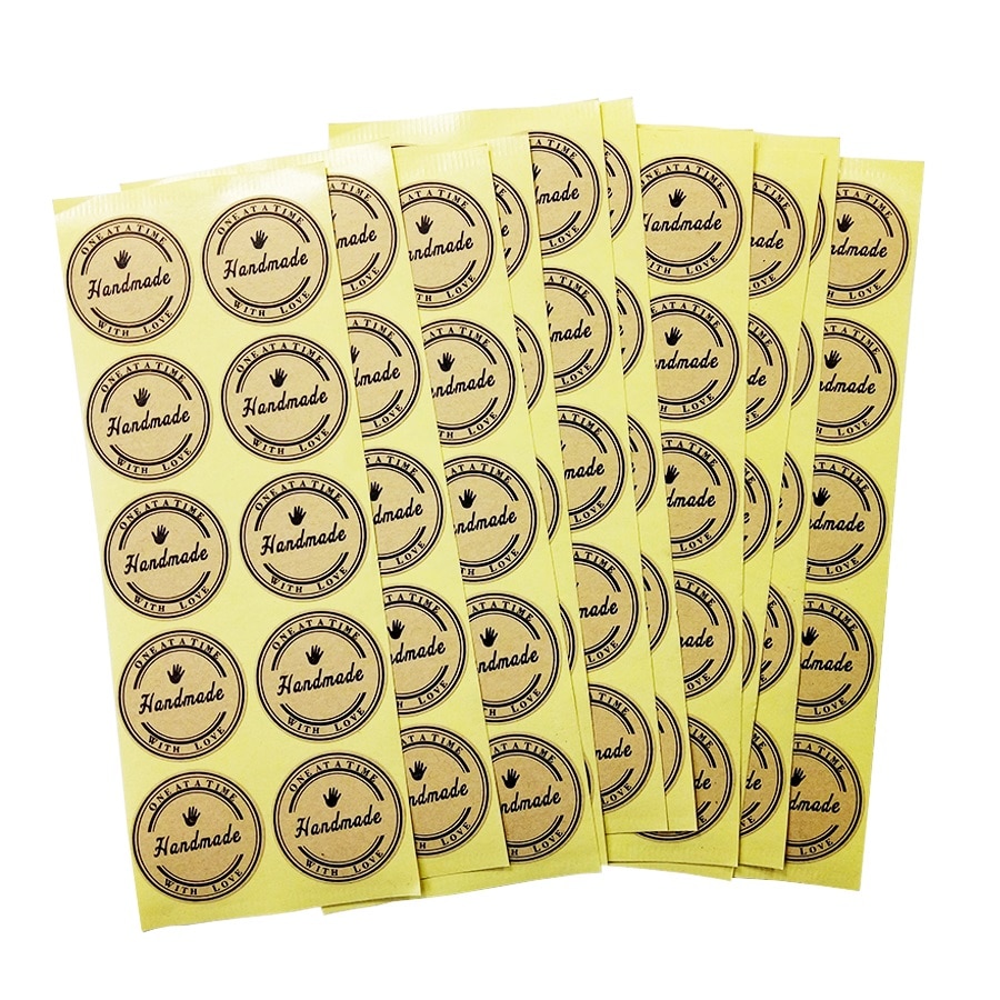 100 Pcs/lot Vintage Handmade With Love Kraft Paper Stickers Label DIY Hand Made For Gift Cake Baking Sealing Sticker