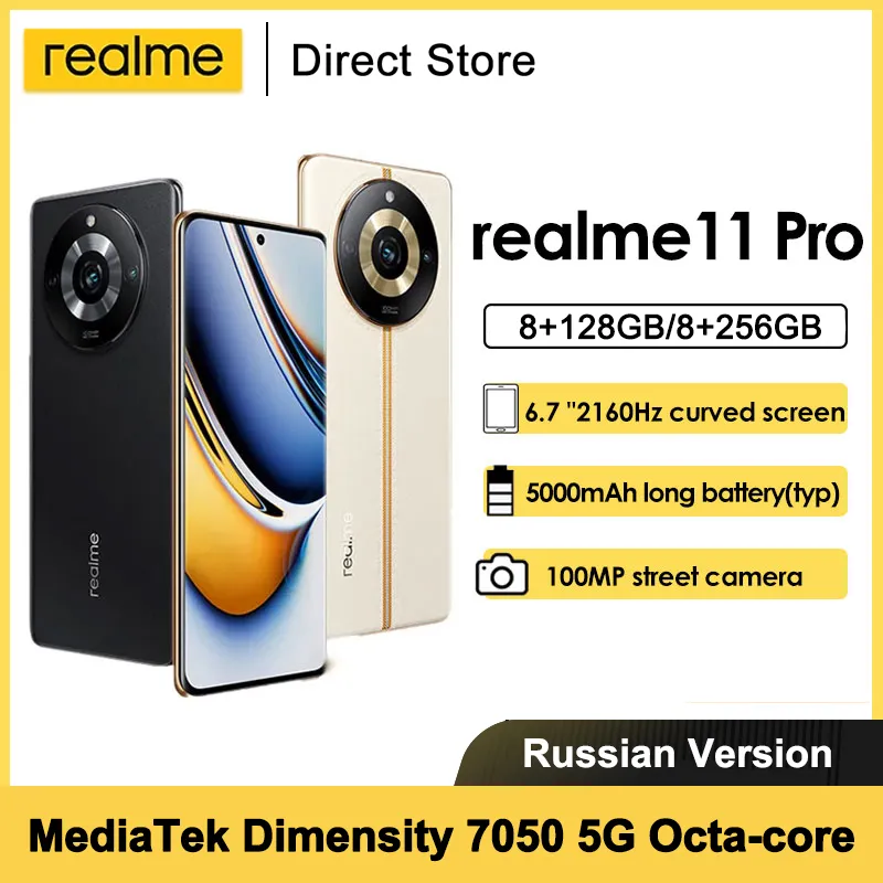 Realme 11 Pro 5G Smartphones NFC Dimensity 7050 Octa-core 6.7" 120Hz OLED Curved Vision Display 100MP OIS ProLight Camera 6