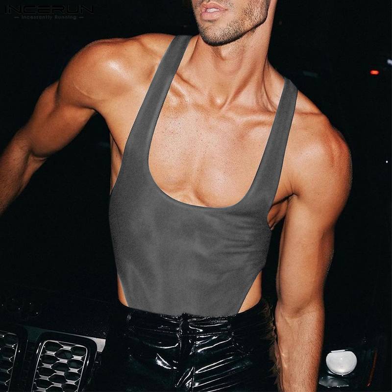 Men Bodysuits Solid Color O-neck Sleeveless Sexy Rompers Streetwear Fitness 2023 Fashion Male Bodysuits Tank Tops S-5XL INCERUN
