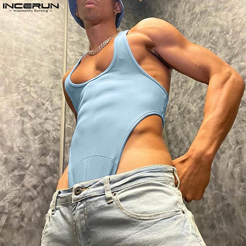 2023 Fashion Men Bodysuits Solid Color O-neck Sleeveless Sexy Rompers Streetwear Fitness Male Bodysuits Tank Tops S-5XL INCERUN
