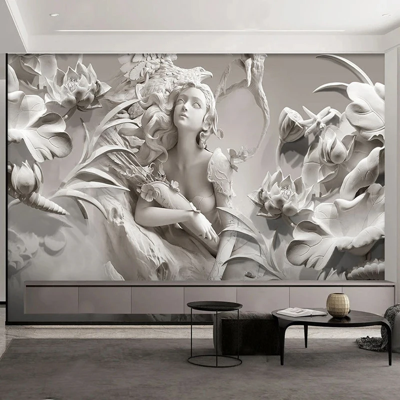 Custom Mural Wallpaper 3D Relief Lotus Girl Fashion Fresco Living Room Bedroom Background Wall Home Decor Mural Papel De Parede