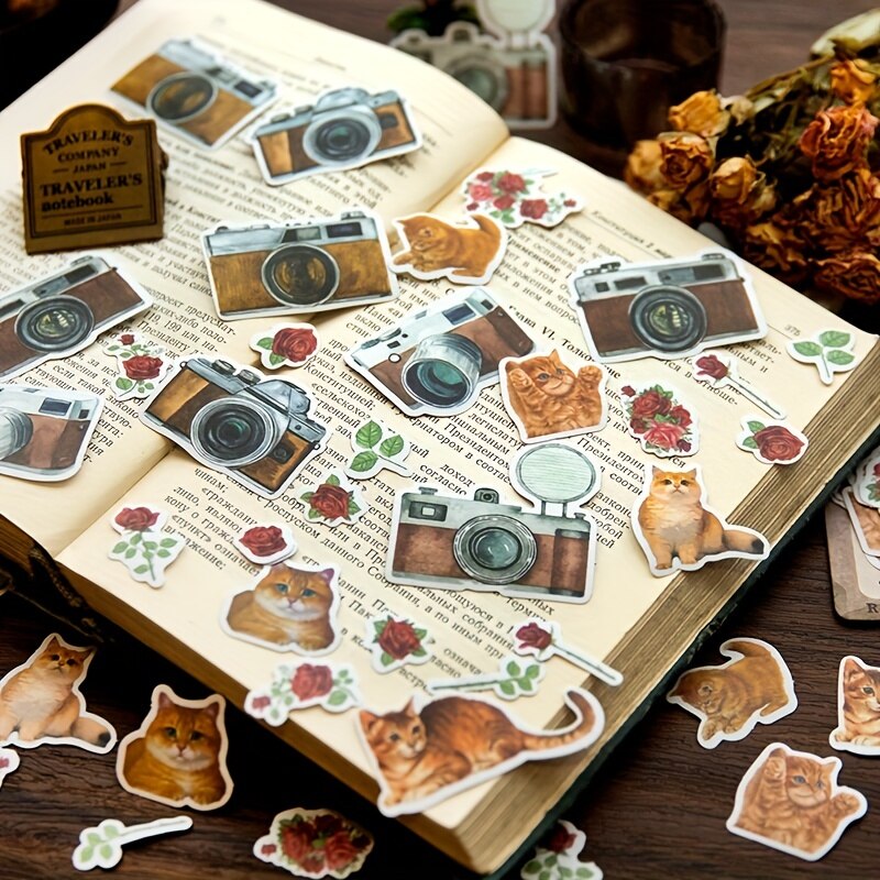 MOHAMM 40 Sheets Camera Theme Retro Stickers for Scrapbooking DIY Decorative Material Collage Journaling