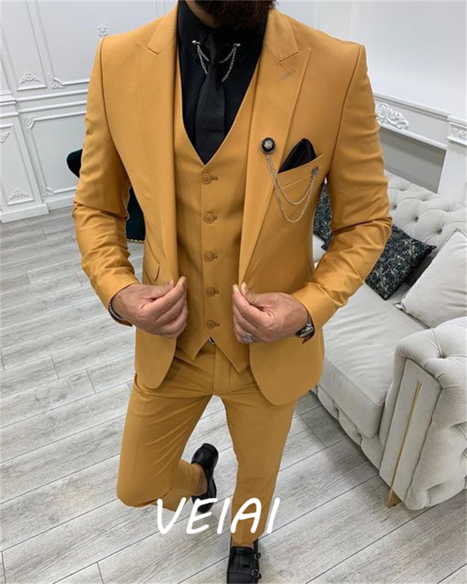 White Peak Lapel Slim Fit Mens Suits 3 Pieces Tuxedos Terno Masculino Groom Wedding Prom Costume Homme Blazer