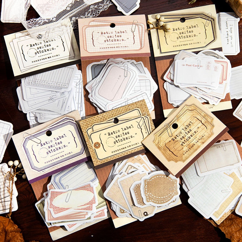 45pcs/1lot Kawaii Scrapbook Sticker Vintage Nostalgia Label scrapbooking Supplies Bullet Planner Decorative Stationery Sticker