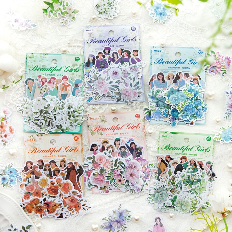 40pcs/1lot Kawaii Scrapbook Sticker Vintage Flower Picking scrapbooking Supplies Bullet Planner Decorative Stationery Sticker