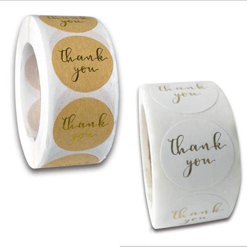 500pcs Roll Thank You sealing sticker Bronzing silver baking stickers White cowhide label Paper bag box packaging DIY 25MM