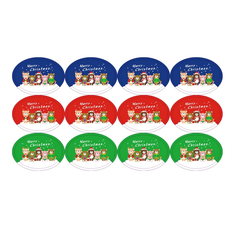 1200pcs/Lot Kawaii Bear Oval Merry Christmas Kraft Paper Sealing Stickers Handmade Decorative Sticker Package Label For DIY Gift