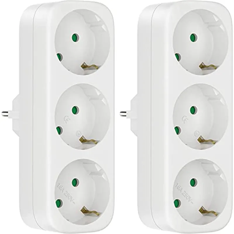 2PCS Multi Socket Without Cable 250V/16A Socket Adapter, Portable Sockets EU Plug