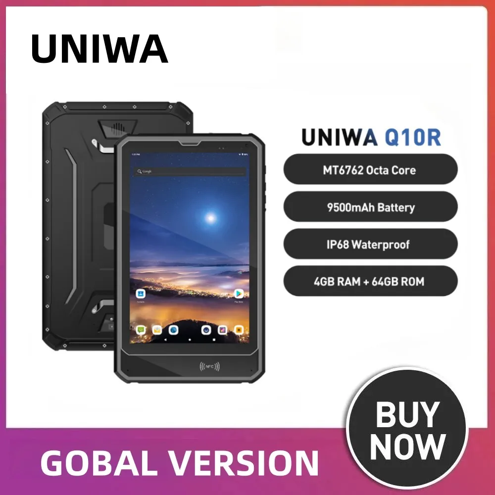 UNIWA Q10R 2 in 1 Smartphone NFC Tablet PC IP68 Waterproof 9500mAh 10.1 inchRugged Android 9.0 MT6762 Octa 4G LTE 64GB Tablet