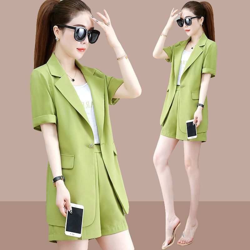 Women's Summer New Fashion Short-Sleeve Suit Jacket Shorts Two Piece Korean Elegant Chic Casual Blazers Coat Pants Matching