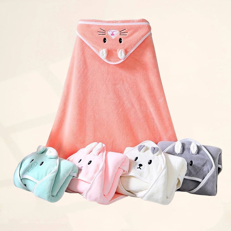 Baby Bath Towel Girl Boy Soft Cartoon Baby Towels Newborn with Hood Coral Fleece Infant Blanket Baby Bathrobe Quilt Washcloth