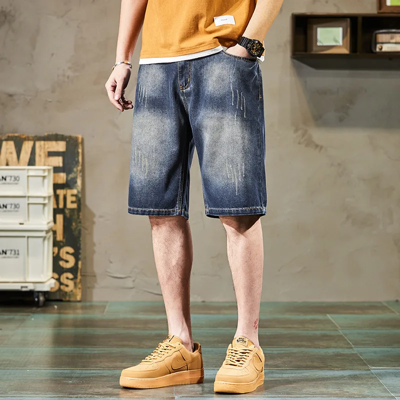 Fat Man Plus Size Loose Nickel Jean Shorts Summer Medium Pants Fashion Thin Inelasticity Boys Male Bottoms Denim Breeches