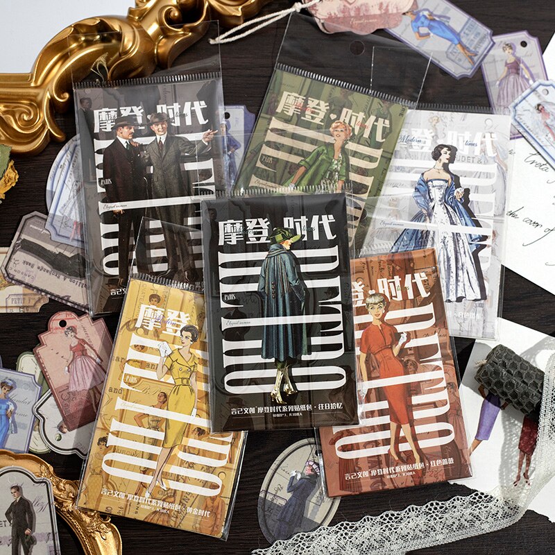 30Sheets Stickers Pack Modern Times Retro Fashion Prom Party Ladies Clothes Color Stickers Stationery Materiales 60*40mm