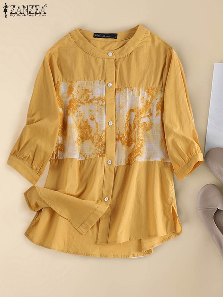Bohemian Printed Tops ZANZEA Women Causal OL Shirt Summer Blouse Buttons Down Loose Work Blusas Oversize Chemsie Tunic Top