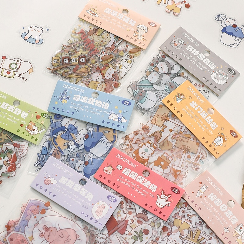 MOHAMM 46 Sheets Cute Water Cup Natural Animal PET Stickers for Scrapbooking DIY Decorative Material Collage Journaling