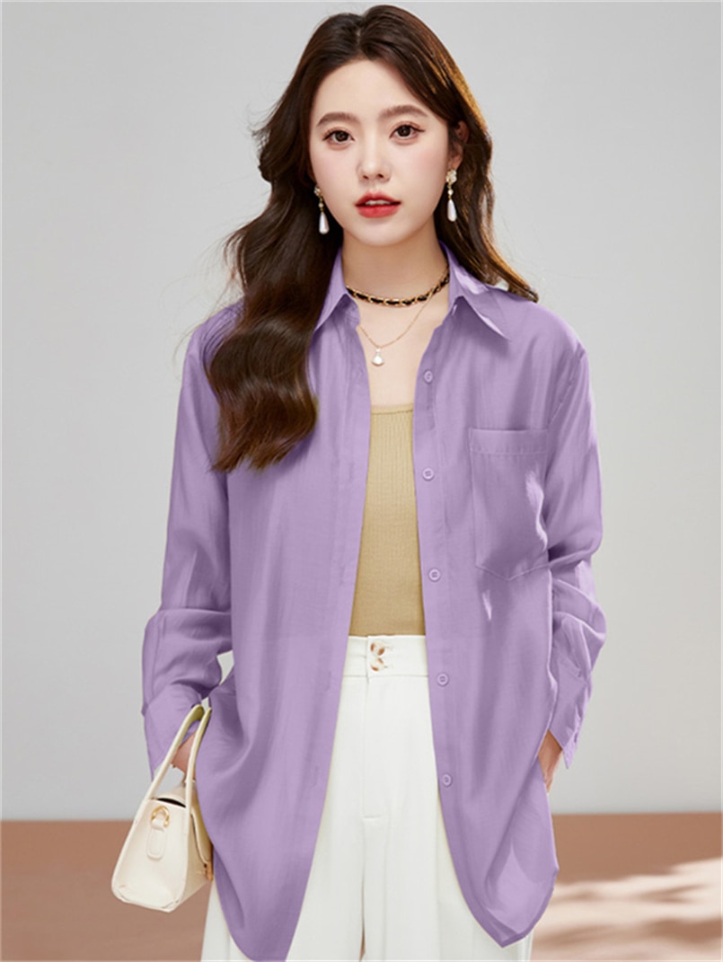 Women Spring Thin Soft Long Coat Summer Casual Loose Sun Protection Clothes Female Loose Blouse With Pocket Chic Shirt For Woman