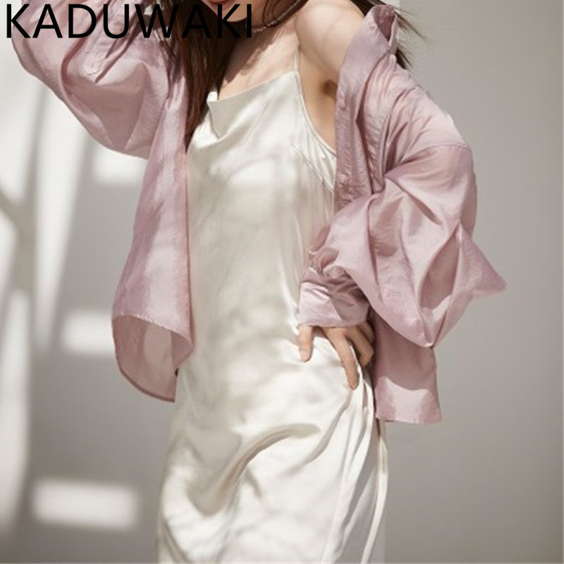 Japanese Sun-protective Shirts Single Breasted Long Sleeve Lapel Blouse Women Elegant Sweet Solid Blusa Mujer 2023 Spring Summer