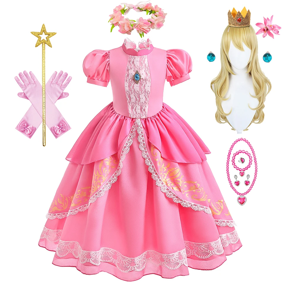 Deluxe Peach Princess Dress Girl Birthday Party Costume Halloween Fantasy Anime Role Playing Ball Gown Child Elegant Outfits