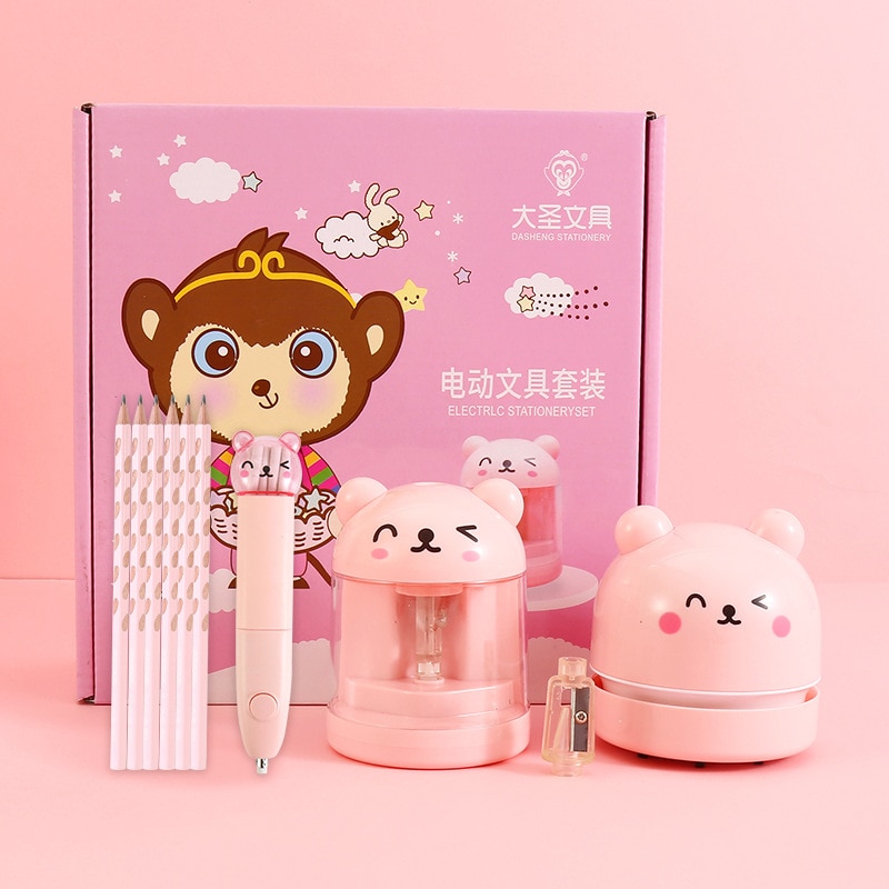 Electric Stationery Set Children's Holiday Gift Box Pencil Sharpener Eraser Office School Supplies Electric Pencil Sharpene