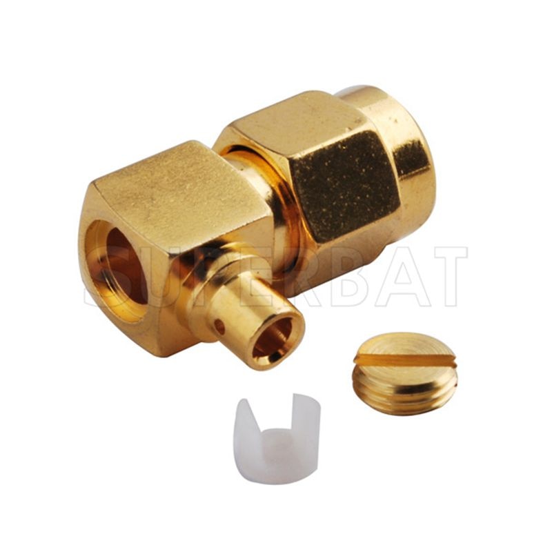 Superbat RP-SMA Male(female in) Right Angle Solder RF Coaxial Connector for Semi-rigid RG405 0.086" Cable