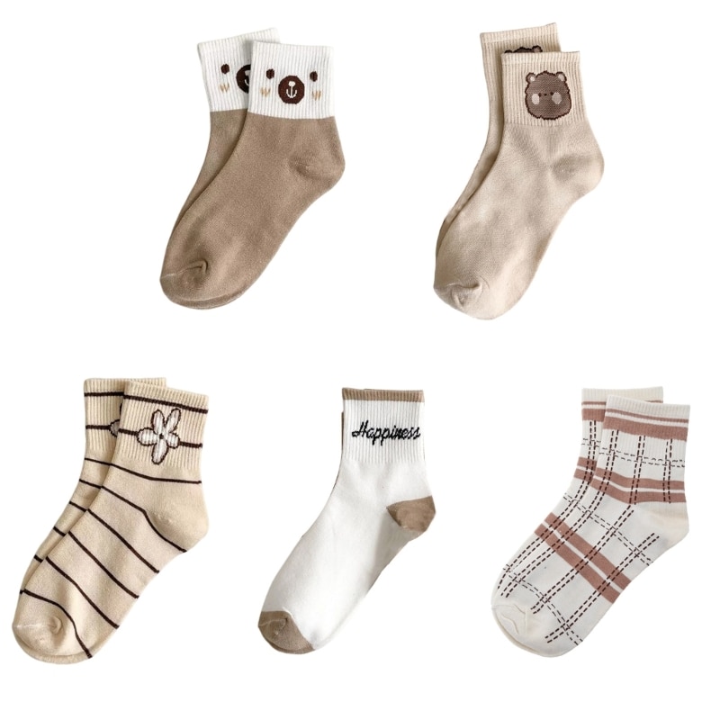 Cute Bear Striped Socks Female Middle Tube Socks Japanese Student Socks Spring Winter Socks Streetwear Crew Socks Gift