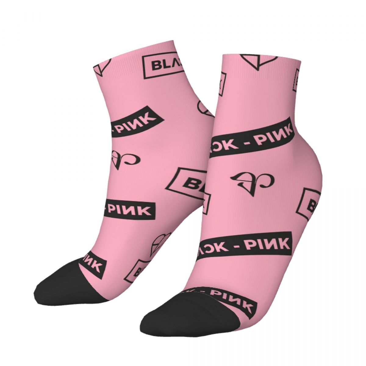 Retro Black Pink Heart Basketball Short Socks Polyester Ankle Socks for Women Men Sweat Absorbing
