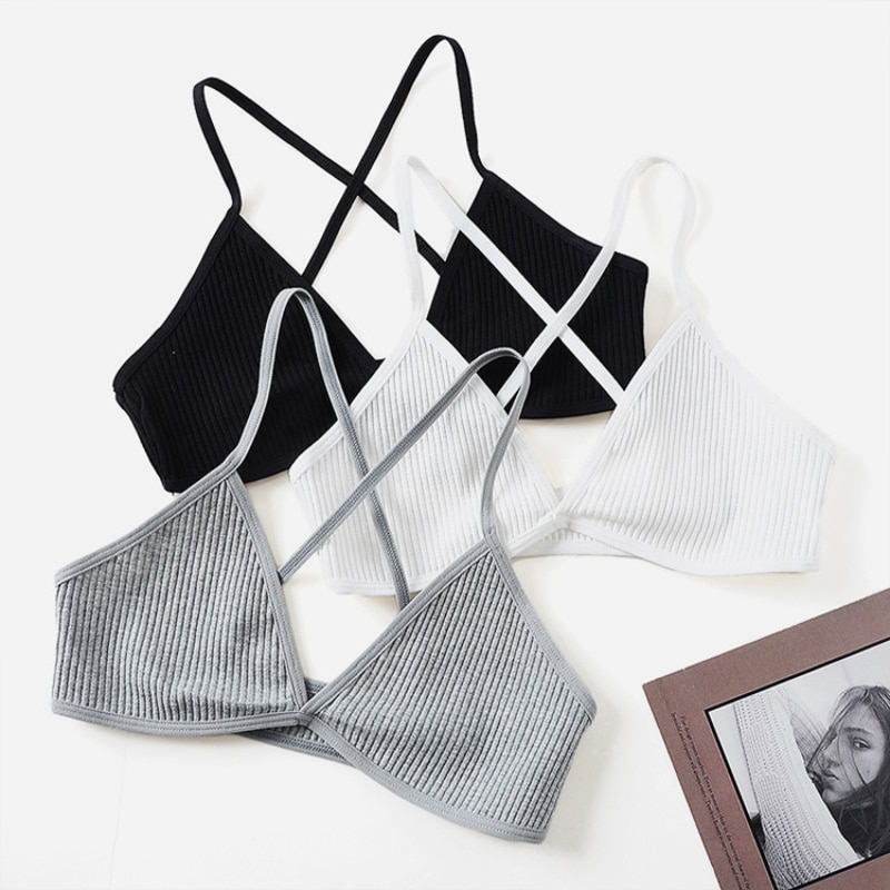 Cotton Unlined Bralette Back Triangle Cup Without Steel Ring Bra Ultra Thin Girl Deep V Neck Triangle Cup Hanging Cross Bra Girl