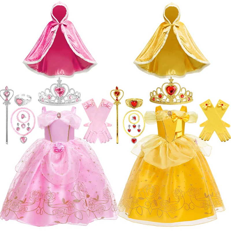 Fancy Girl Sleeping Beauty Aurora Beauty and the Beast Belle Princess Dress Halloween Cosplay Masquerade Birthday Party Costume