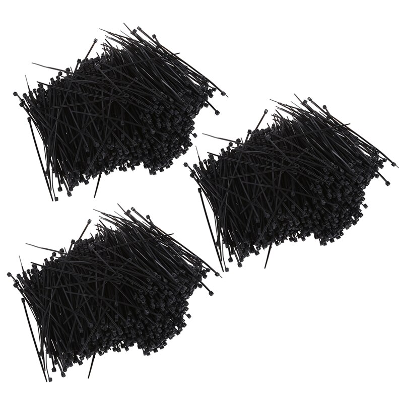 3000 Pcs Black Nylon Cable Zip Tie Fasten Wrap 95Mm X 2Mm