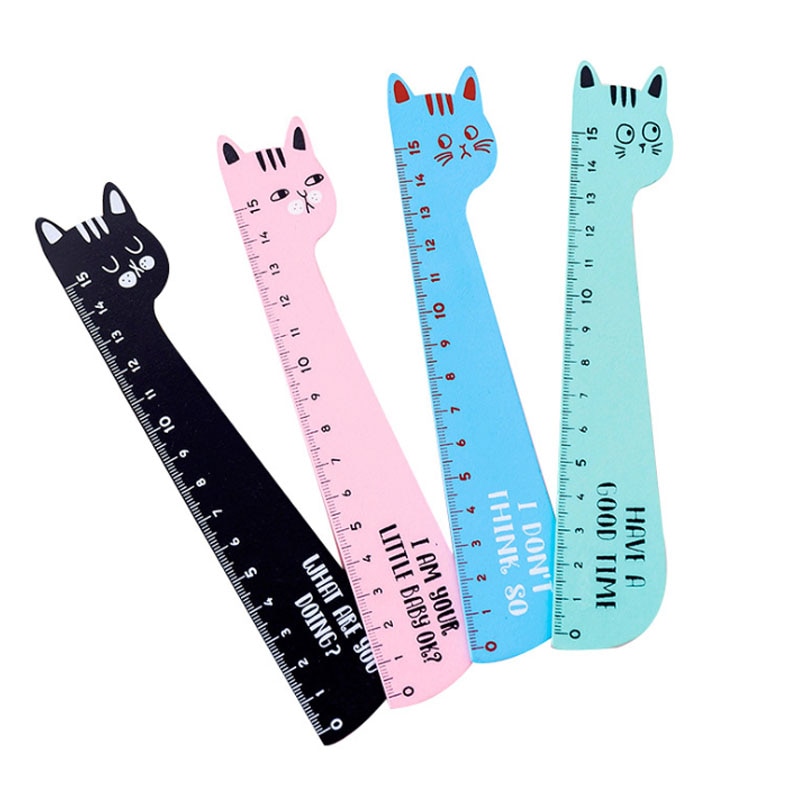 free shipping 20Pcs Creative Animal Modeling Cat Wooden Ruler 15cm Wooden Ruler DIY Lovely Rulers School Office Stationery