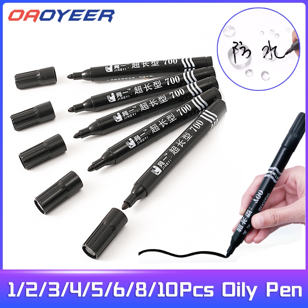 1-10Pcs Permanent Paint Marker Pen Oily Waterproof Black Pen for Tyre Markers Quick Drying Signature Pen Stationery Supplies