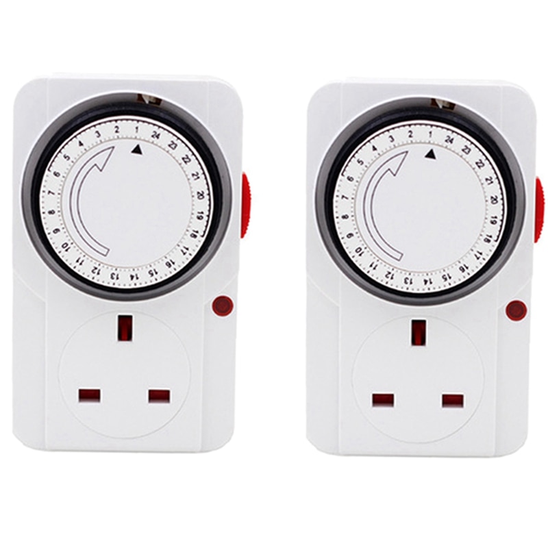 2X 24-Hour Segmented Timer Switch-Energy-Saving Plug Timer Socket Kit-With Time Controller 3-Pin Plug UK Plug