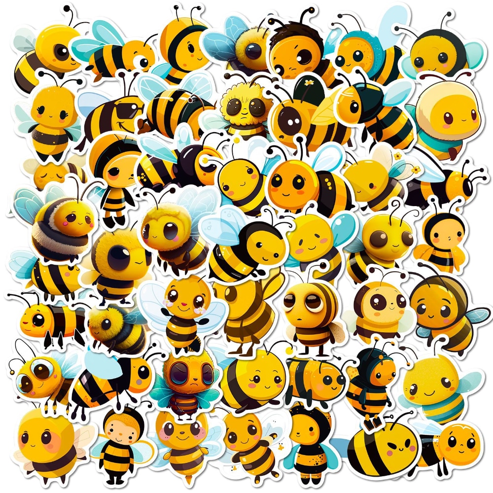 10/50PCS Happy Bee Honey Cartoon Stickers DIY Laptop Guitar Luggage Fridge Waterproof Graffiti Sticker Decal Kids Classic Toys