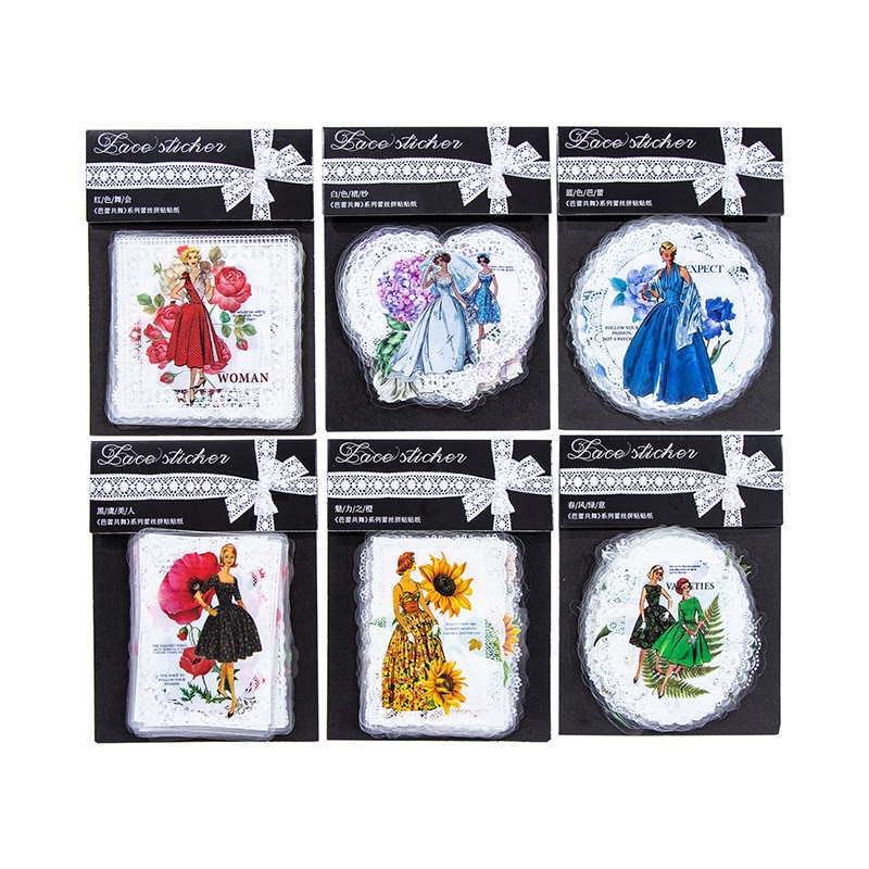 30Pcs Stickers White Retro ink lace Stickers Ballet Collage ledger Backing Stationery Decoration Material Scrapbook 137*85MM