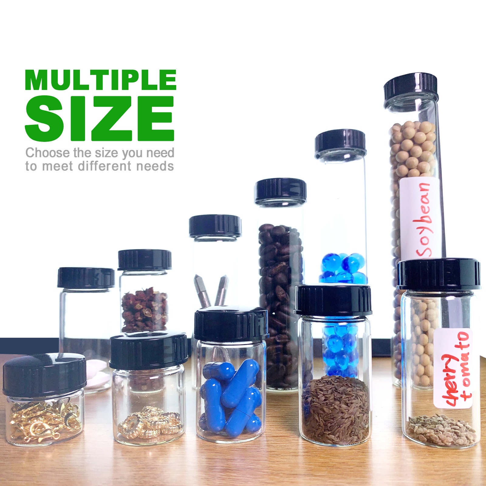 Glass Sample Vials,Wide Mouth Glass Bottle Boro 3.3 with Black Cap Φ30mm for Laboratory,reagents Bottle,Leaf teas, Spices,Herbs