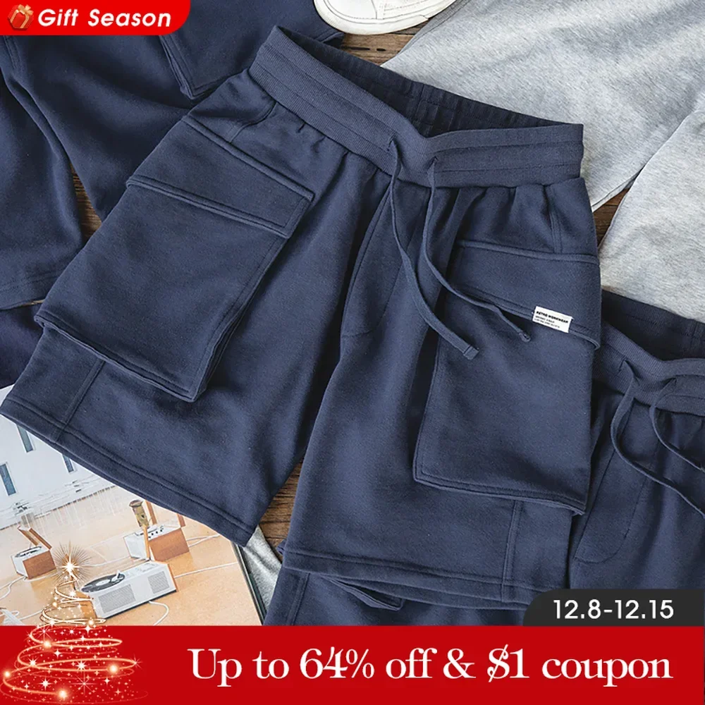 Maden Men's Japanese P44 Knitted Shorts Large Pockets Sports Amekaji Short Pants Summer Uncle Fu Workwear Tactical Cargo Sh