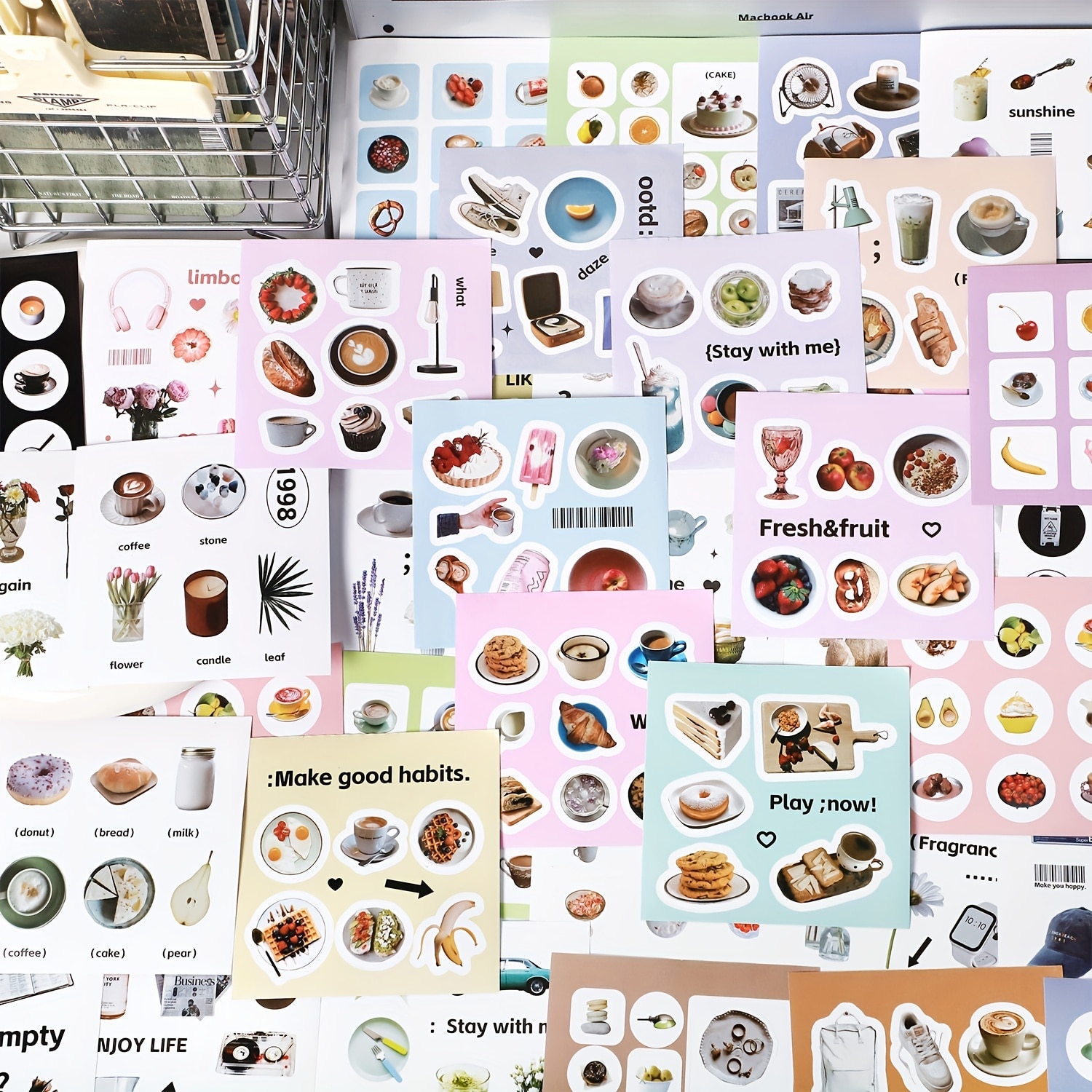 MOHAMM 20 Sheets Retro ins Food Dessert Stickers for Scrapbooking DIY Decorative Material Collage Journaling