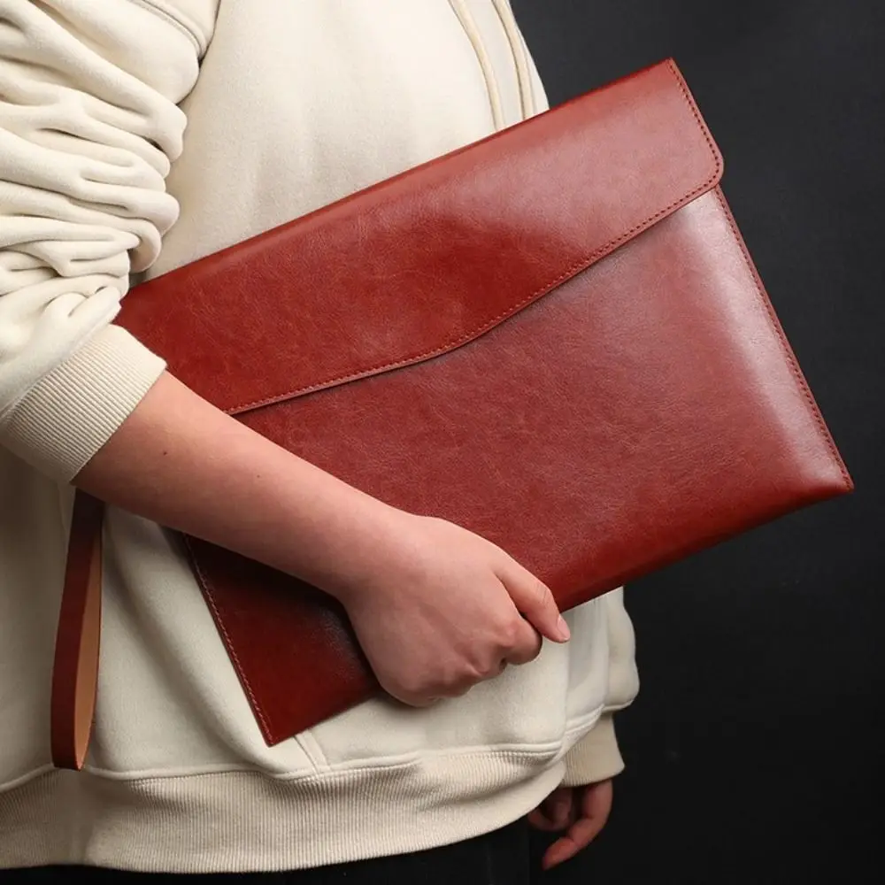 33*24cm A4 Leather Business Felt Folder Classic Snap Design Large Capacity Document Bag Office Supplies File Organizer