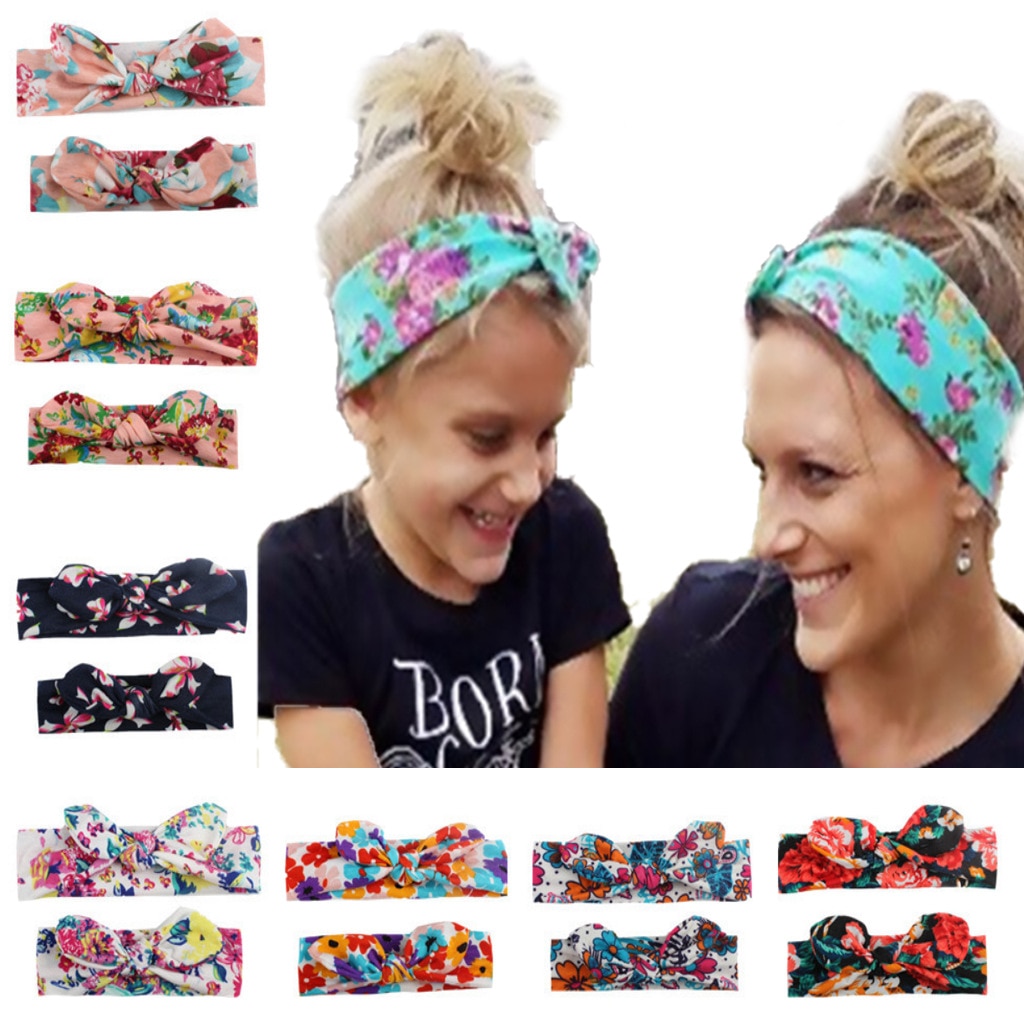 Mom Baby Headbands Set Mother Baby Floral Headband Mom Daughter Soft Nylon Headwear Parent-Child Hair Accessories
