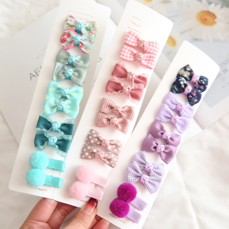 5/10Pcs New Girls Cute Dot Plaid Hairpins For Children Sweet Bow Floral Hair Clips Barrettes Fashion Kids Baby Hair Accessories