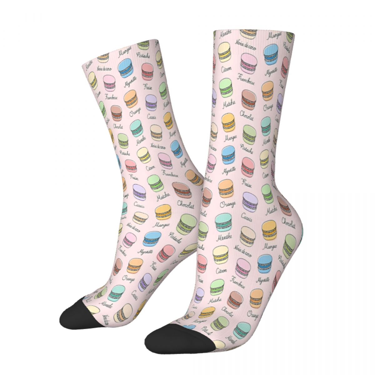 French Macarons Pattern On Misty Rose Cookies Cookie Socks Male Mens Women Summer Stockings Polyester
