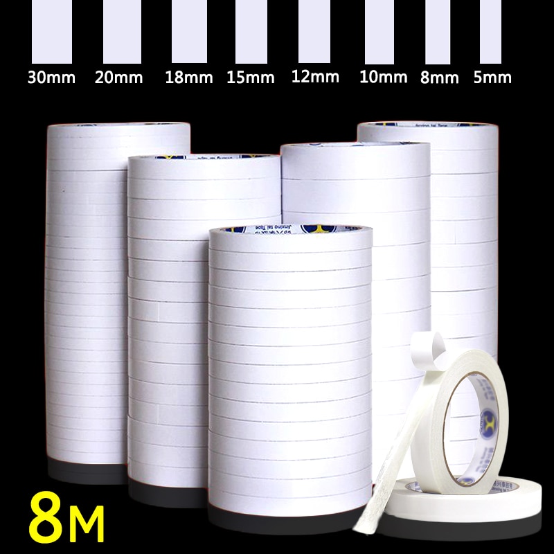 8m Double Sided Tape Self Adhesive White Super Strong Glue Paper Made Tapes for Mounting Fixing Pad Sticky Paper Office Supplies
