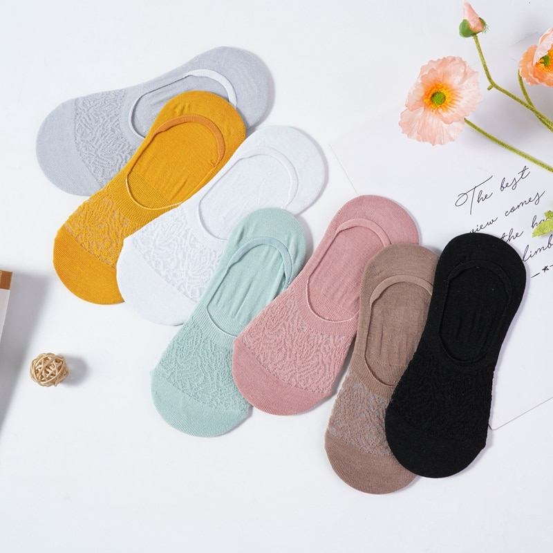Summer Mesh Womens Thin Breathable Hollow Invisible Boat Socks Silicone Non Slip Socks Candy Colored Female Crew Socks