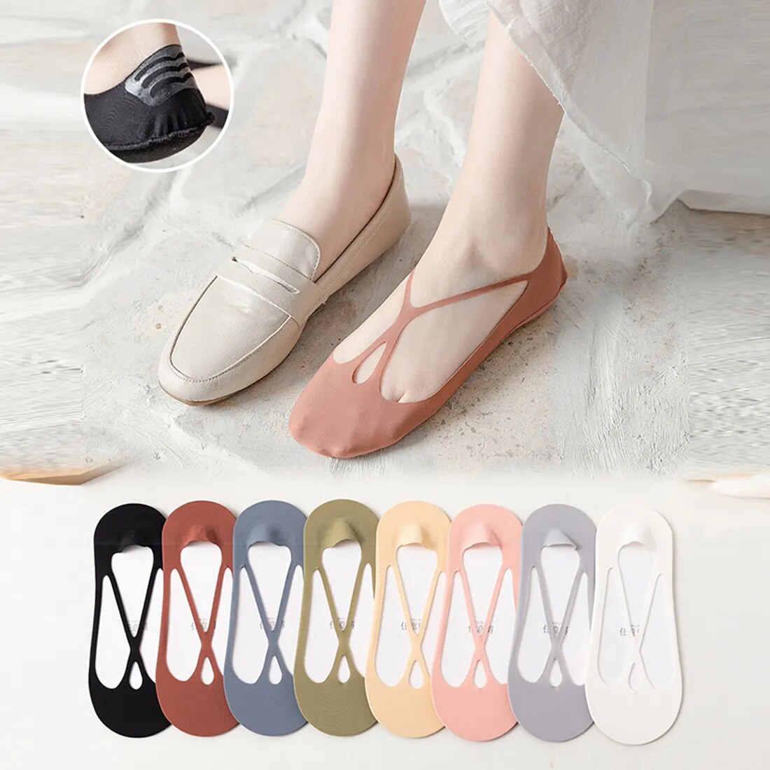 Invisible Silicone Anti-slip No Show Socks Summer Ultra-thin Breathable Sock Slippers Solid Color Cotton Low Cut Boat Socks